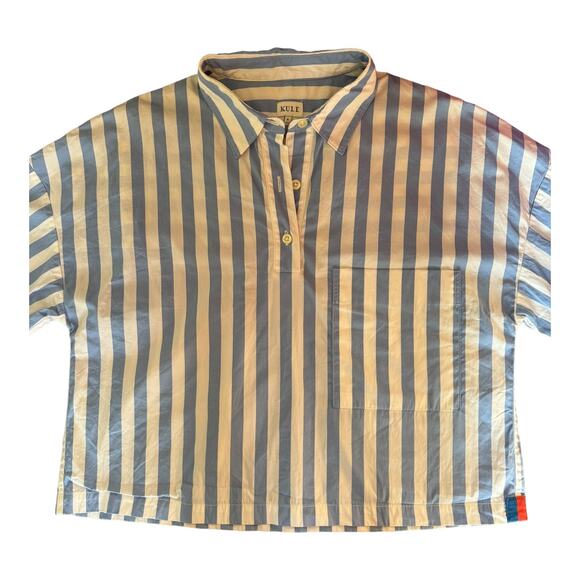 Kule The Keaton Crop Button Down Shirt white & sky blue size small - Picture 14 of 14